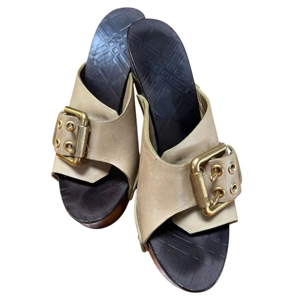 Burberry Olive Green Leather Gold Buckle Platform Stiletto Heels EU 39 US 8 - Picture 15 of 15